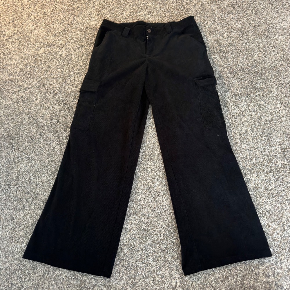 Hyfve Black Corduroy Cargo Pants Wide Leg Utility Trousers Womens Large